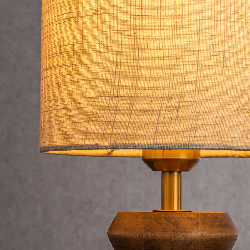 CraftHome Japandi Solid Wood Base Table Lamp Modern Classic Nightstand Lamp with Beige Fabric Shade for Dining Room - W8''