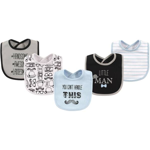 slide 1 of 1, Hudson Baby Infant Boy Cotton Bibs 5pk, Mustache, One Size - Mustache - One Size