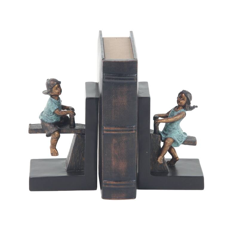 Brown or Black Polystone People Bookends with Swing Set (Set of 2) - 5 x 4 x 8