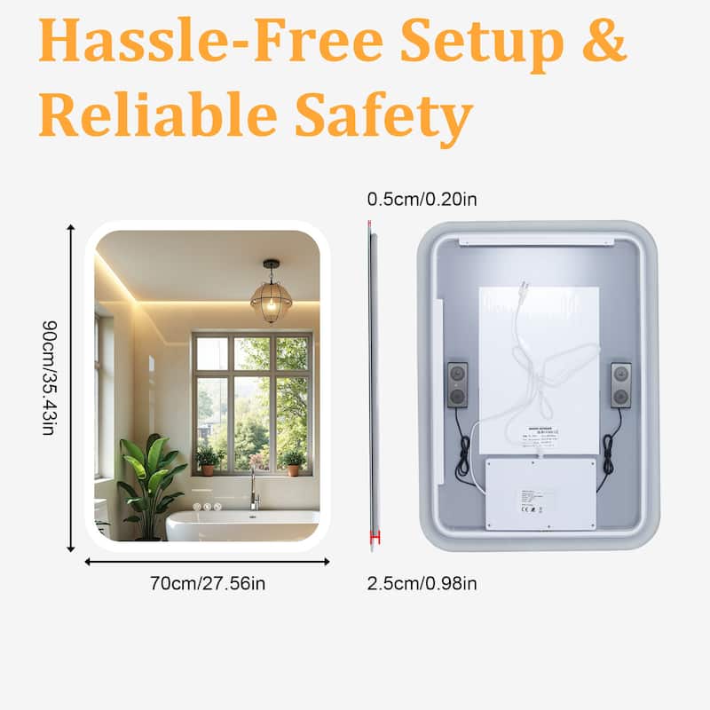 Bluetooth Speaker Smart LED Illuminated Tempered Glass Lighted Bathroom Mirror Backlight Wall Makeup Mirror