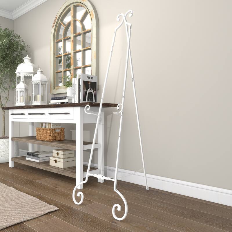 White Metal Large Adjustable 3 Tier Scroll Display Easel with Chain Support