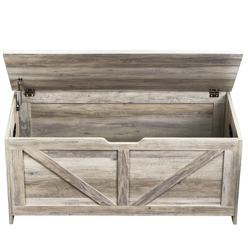 Grey Wooden Kids Toy Storage Bench Box with Flip-Top Lid and Safety Hinge - 39.15” x 15.55” x 18.90”