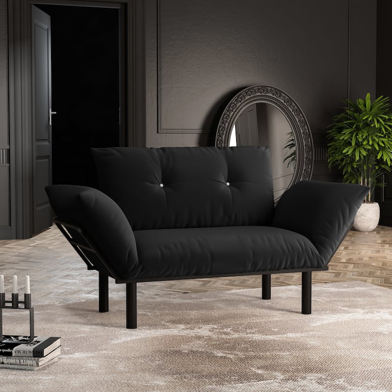 Haydar Extra-wide Modern Loveseat with Metal Legs - Black