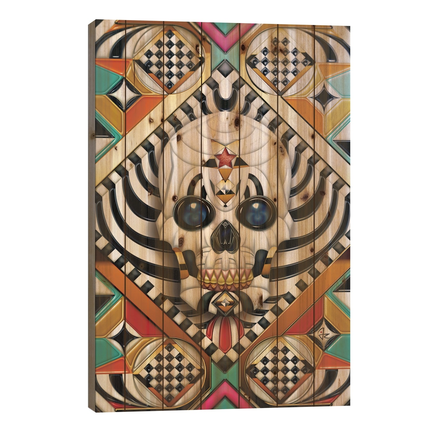 Geometric Skull Print On Wood by Giulio Rossi - Multi-Color