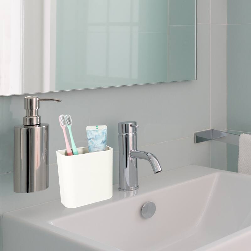 Wall Mount Toothbrush Holder Stand Self Adhesive Tooth Brush Holder for Toothbrush Toothpaste, 4.65"x2.48"x4.25" - White