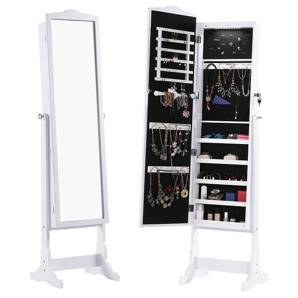 Langria lockable jewelry cabinet jewelry armoire top with mirror jewelry holder organizer storage