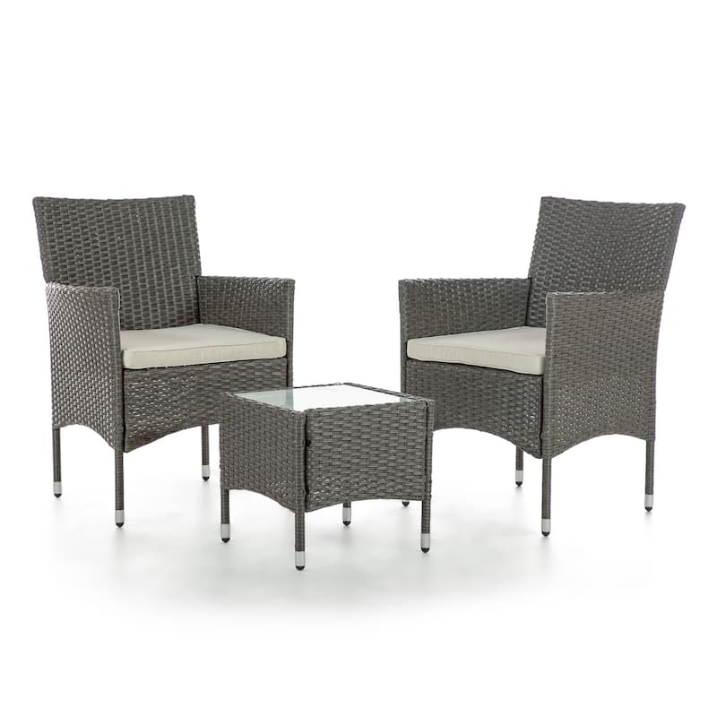 Zaara Compact Contemporary Wicker 3-Piece Outdoor Wicker Conversation Set by M&L Co