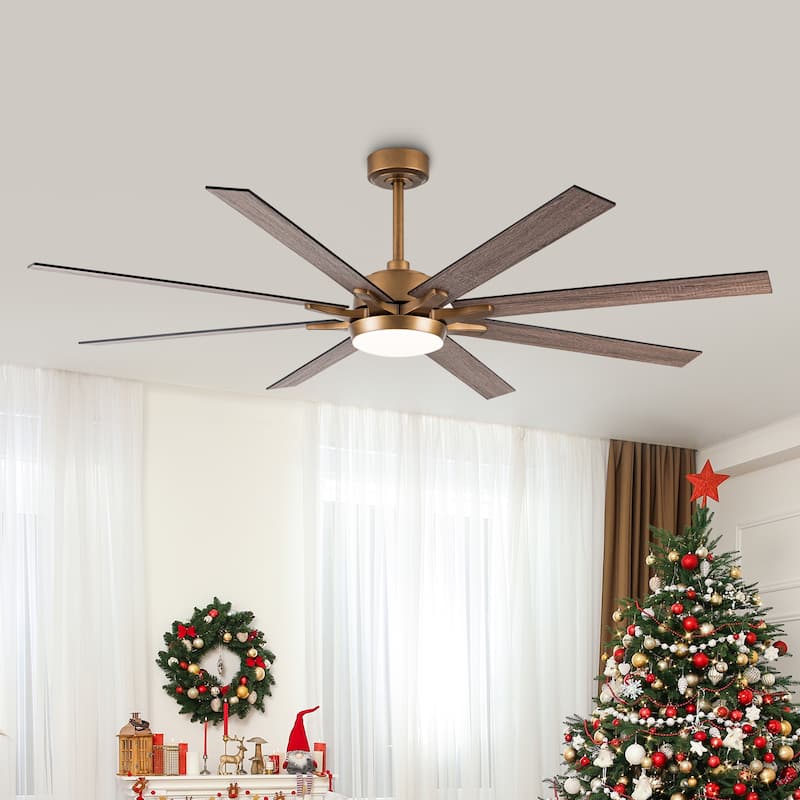 65-Inch Modern Reversible Dimmable Large Ceiling Fan with Light and Remote - Gold+Black