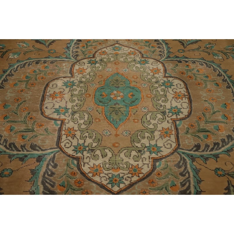 Hand Knotted Oriental 100% Wool Carpet Traditional Floral Oranges & Rust Tabriz Area Rug - 12' 9'' X 9' 7''