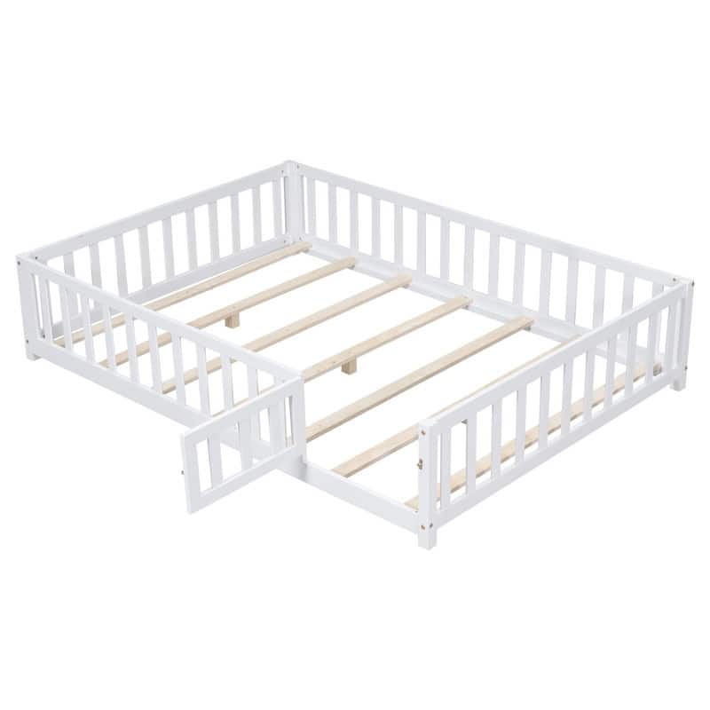 Full Size Floor Bed Frame with Support Slats for Toddlers