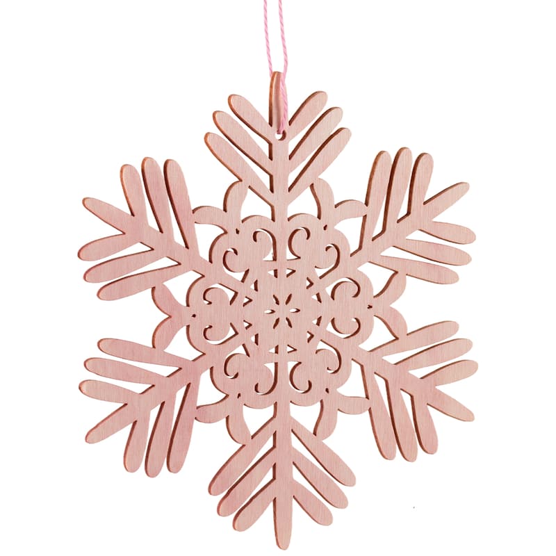 Snowflake Shaped Cut-Out Wooden Christmas Ornaments - 4.75" - Pink - Set of 4