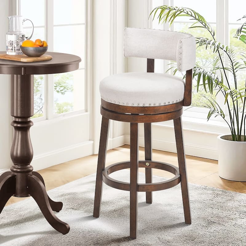 Modern Velvet Swivel Bar Stool - 25" or 30" Counter Height with Adjustable Footrest & Walnut Base, for Kitchen Islands