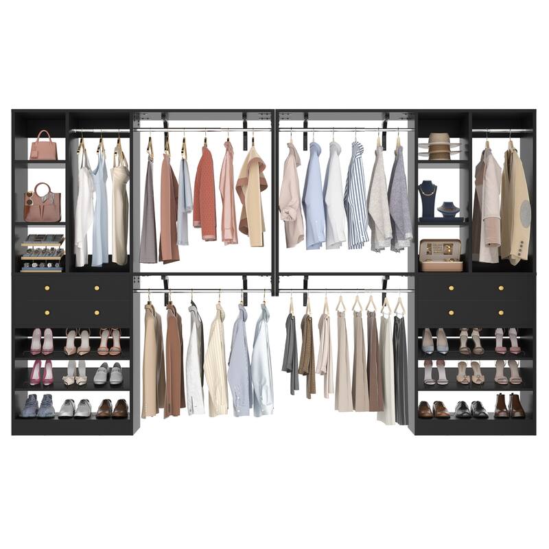 56'' - 120'' Set of 2 Closet System with Shoe Rack, Closet Organizer with Drawers and Hanging Rods