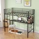 preview thumbnail 3 of 12, Twin Metal Loft Bed with Desk, Power Outlet, LED Lighting, Safety Guardrails & Ladder, No Box Spring Needed, Black