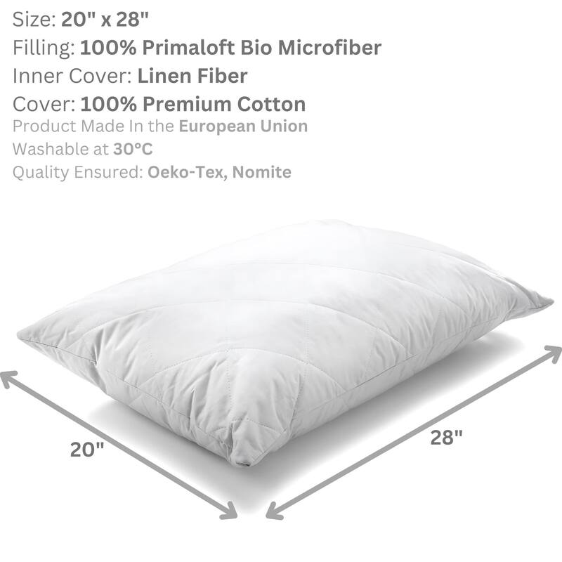 Luxe Collection Cooling Pillow - Down Alternative Linen Pillow, Queen 20x28 - Grey/Gray