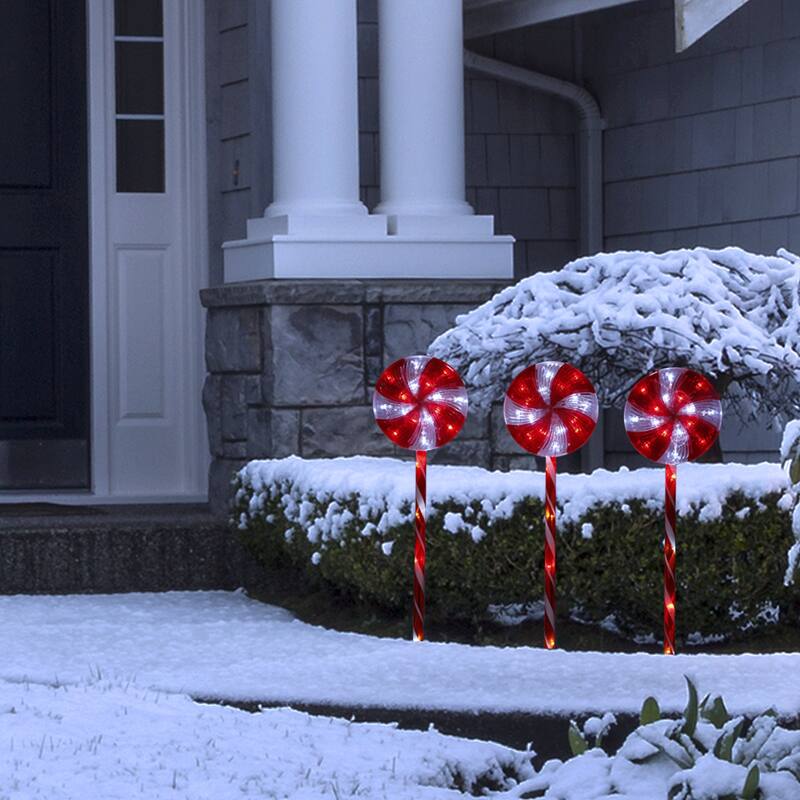 Alpine Corporation Holiday Décor Garden Stake with LED Lights, Multi-Pack - Red - Candy Cane