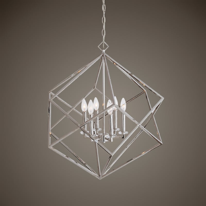6-Light Geometric Ceiling Pendant - 30.25" - Silver