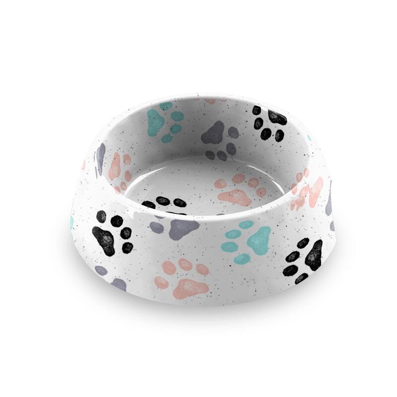 Abode Homewares Retro Paw Print Melamine Pet Bowl - White - Set of 2