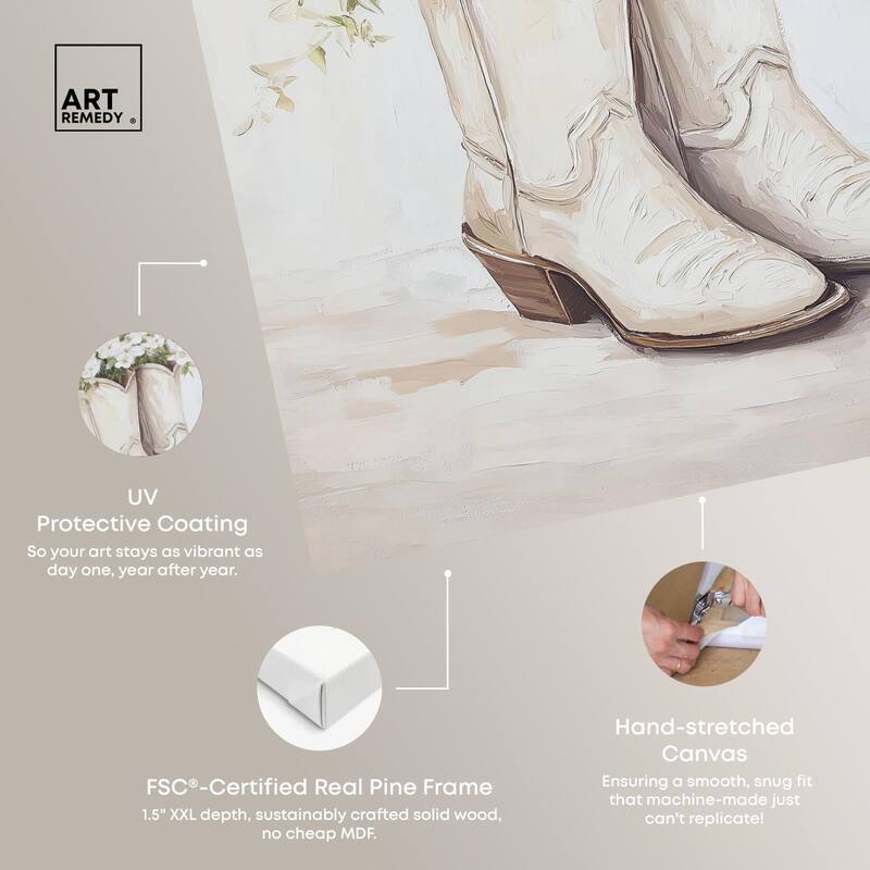 Prairie Bloom Boots Canvas by Art Remedy, Gallery Wrapped