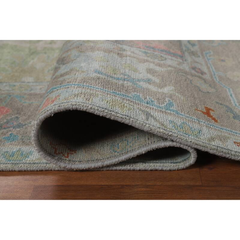 All-Over Grays Oushak Indian Area Rug Hand-Knotted Wool Carpet - 7'11" x 9'11"