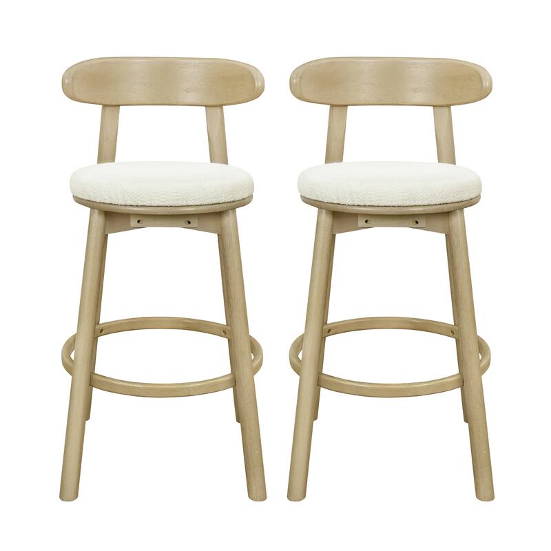 Christopher Knight Home - Ashley Contemporary Upholstered Round Cushion Bar Stools with Rubberwood Frame, Set of 2