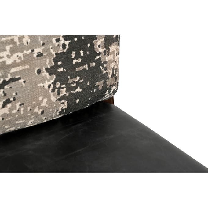 HomeRoots Set of Two Black Gray And Dark Brown Solid Wood Upholstered Chenille And Leather Dining Side Chairs