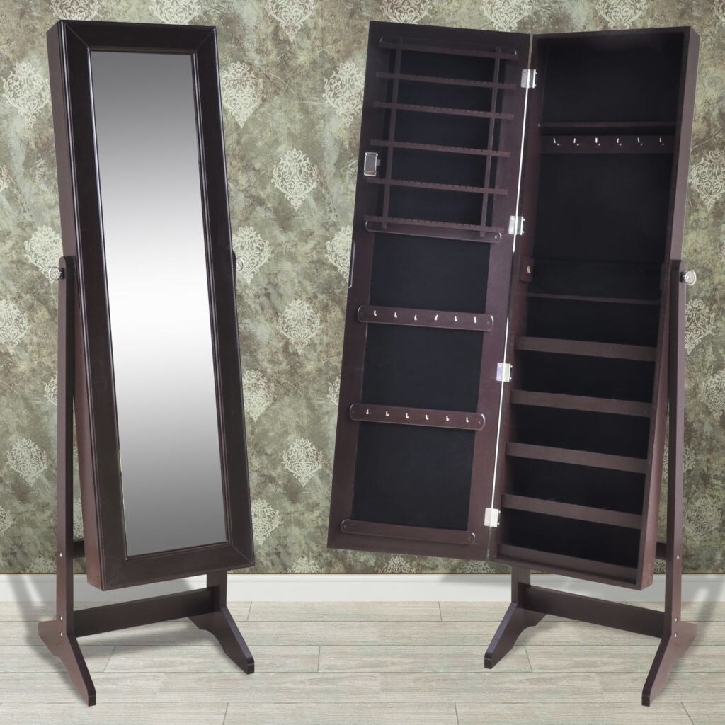 Shop Vidaxl Free Standing Jewelry Cabinet With Mirror Brown Free