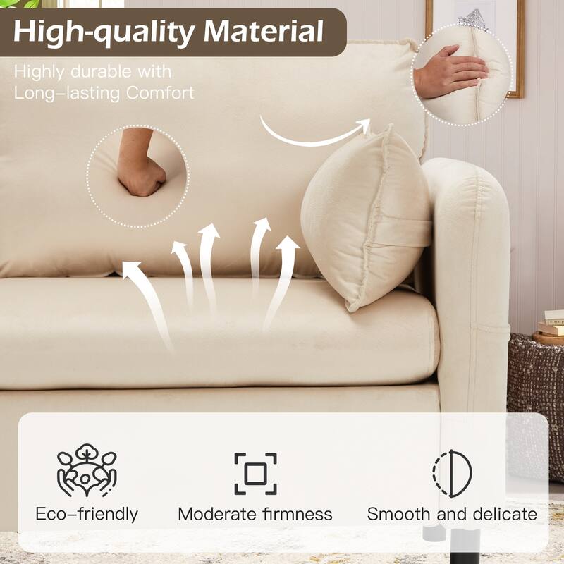 Modern double sofa for small spaces with storage, 2 soft cushions