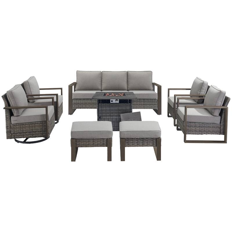 Pocassy Outdoor Fire Pit Conversation Set 3-Seat Sofa Chairs Patio Furniture Set