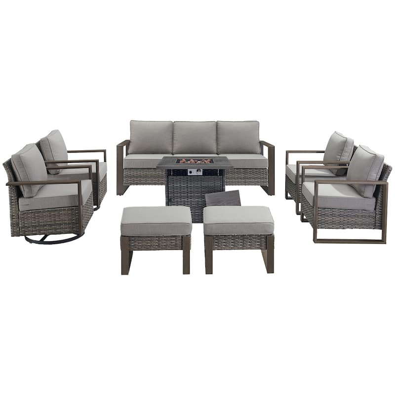 Pocassy Outdoor Fire Pit Table with 3-Seat Sofa Chairs Furniture Set
