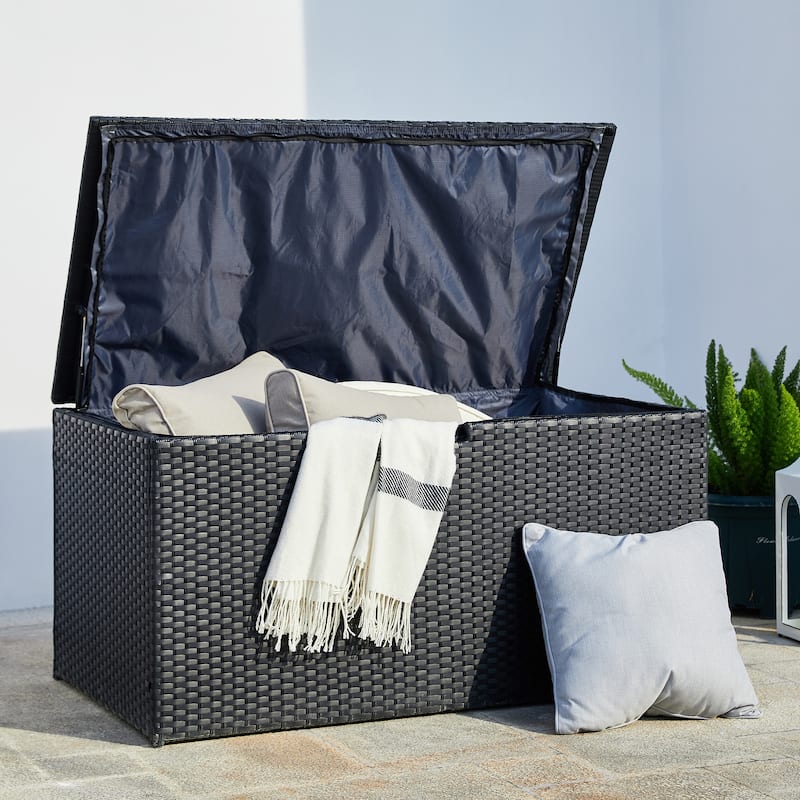 Outdoor 52.75"W 140 Gallon Patio Oversize Wicker Storage Bench Deck Box - 52.75"W x 29"D x 26"H