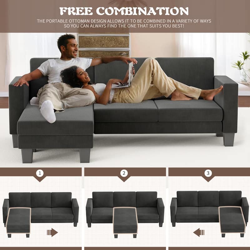 Furniwell L-Shaped Modular Sofa, 3 Seat Sleeper, Combination Sofa, Living Room Sofa
