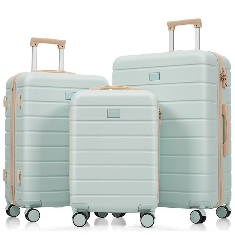 3PCS ABS Travel Luggage Set with Spinner Wheels - Green