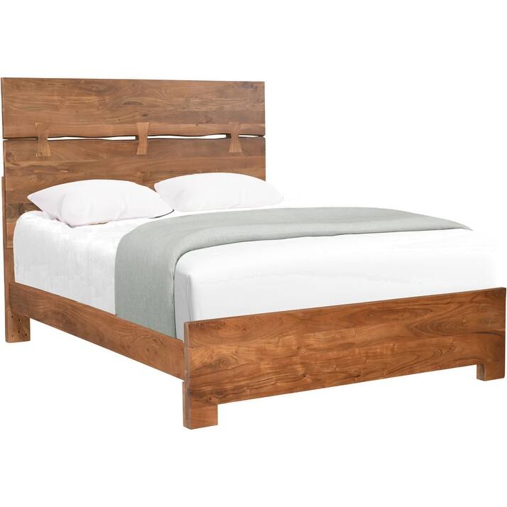 HomeRoots Brown Live Edge Bow Joint Solid Wood Queen Bed Frame