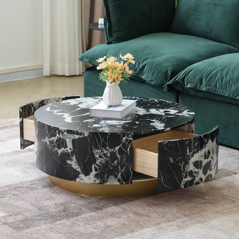 33.47'' Modern Round Coffee Table with 2 large Drawers Storage Accent Table