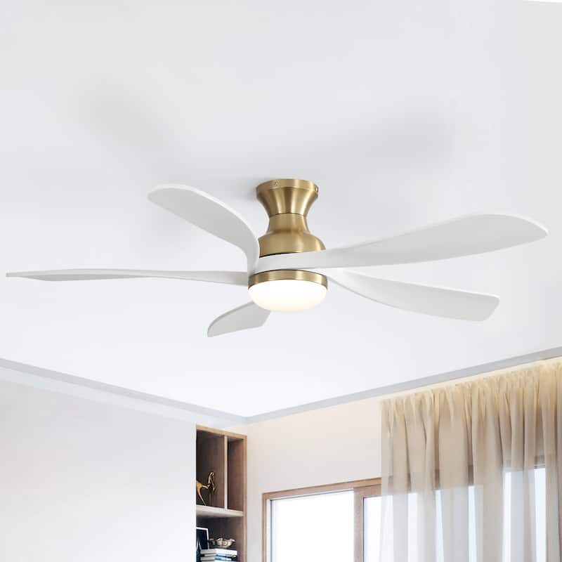 42“/52"/60"/48" Noiseless Walnut Wood Ceiling Fan with Remote Control, Integrated Light Optional - 52"Gold and White Solid wood Blades/With light