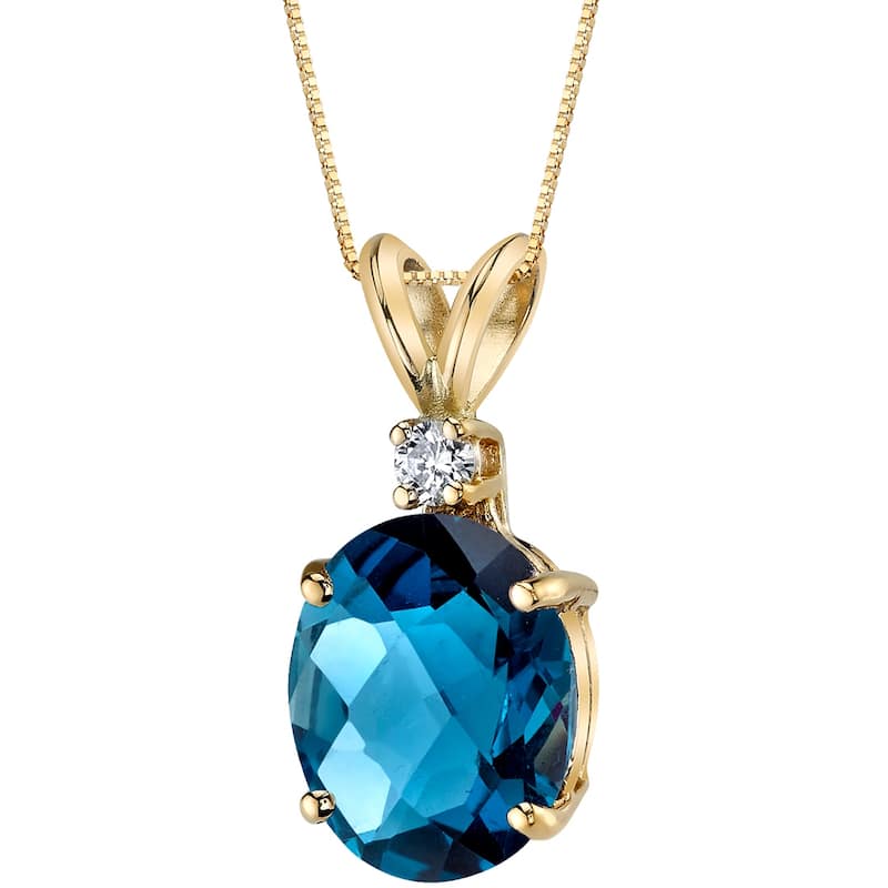Oravo 14k Yellow Gold 3.00 ct Oval Shape London Blue Topaz Diamond Pendant