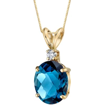 Oravo 14k Yellow Gold 3.00 ct Oval Shape London Blue Topaz Diamond Pendant