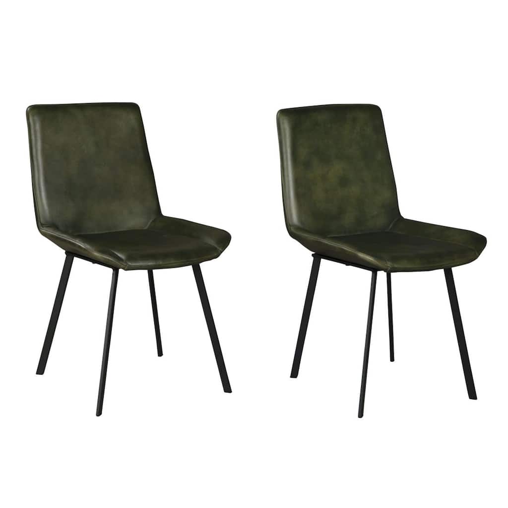 Isha Dining Chair Set of 2 with Rich Green Goat Leather, Black Iron