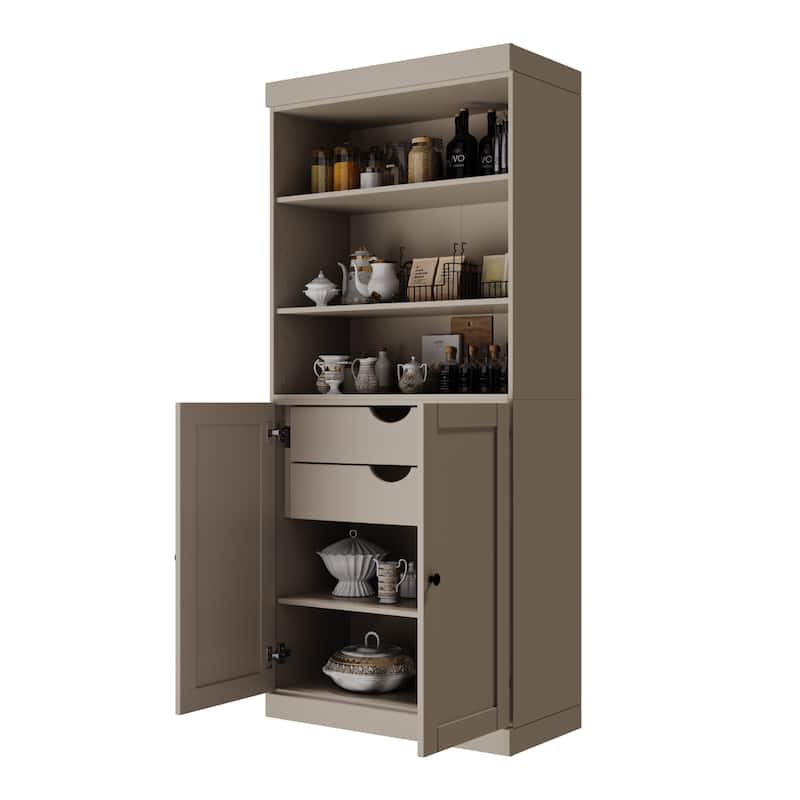 Palace Imports 100% Solid Wood 32" Pantry Cabinet with Shaker Doors, 2-Drawers and Adjustable Shelves