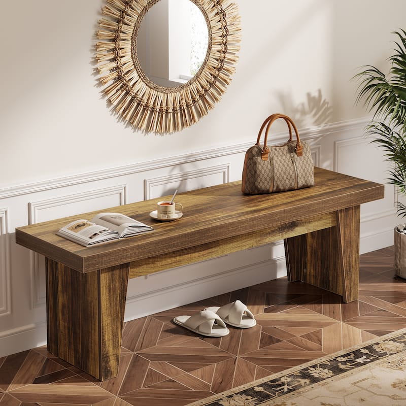 55" Wooden Entryway Bench Farmhouse Long Entry Seat for Living Room - 15.55"D x 55.12"W x 17.9"H