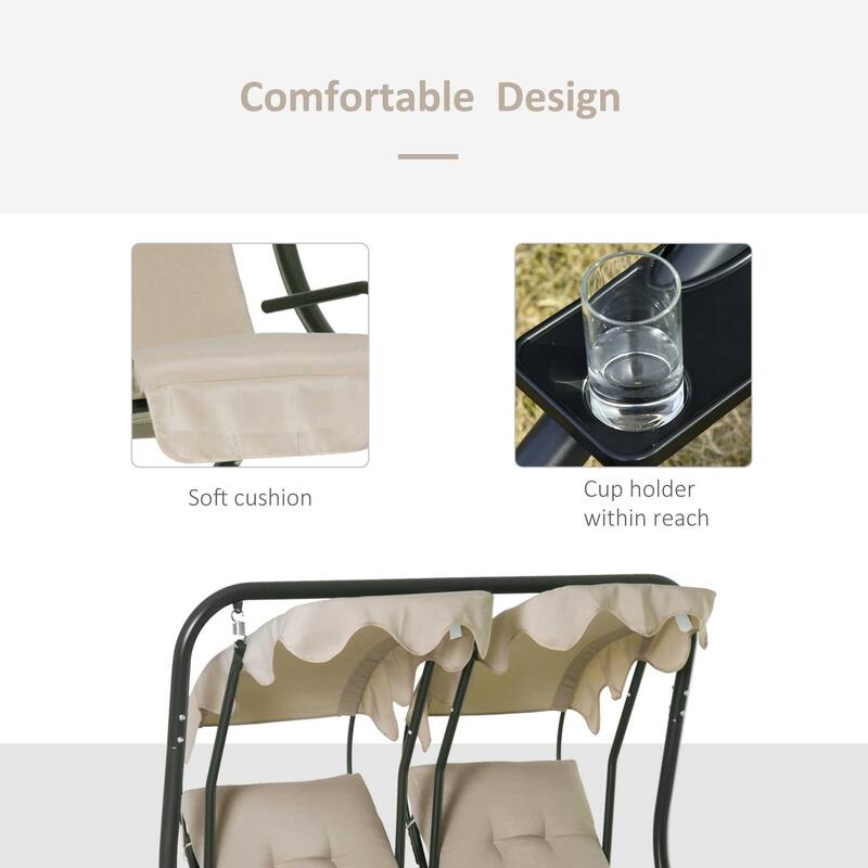 Outdoor 2 Person Steel Patio Hanging Swing Seat with Overhead Shade Protective Canopy & Solid Comfortable Design