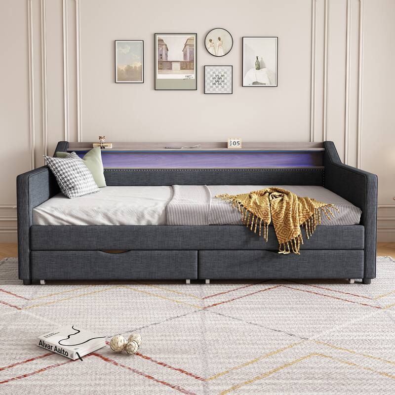 Christopher Knight Home - Mason Modern Twin Daybed with Shelves, Charging Ports, and LED Lighting