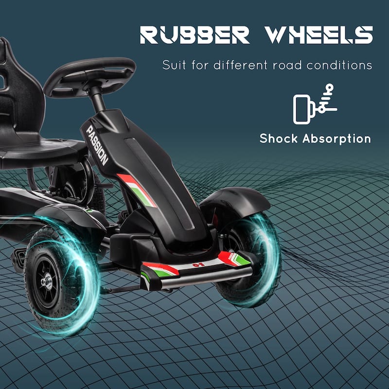 Outdoor Pedal Go Kart Ride-On Pedal Car with Adjustable Seat, Black All-Terrain Car Electric Vehicle with Handbrake