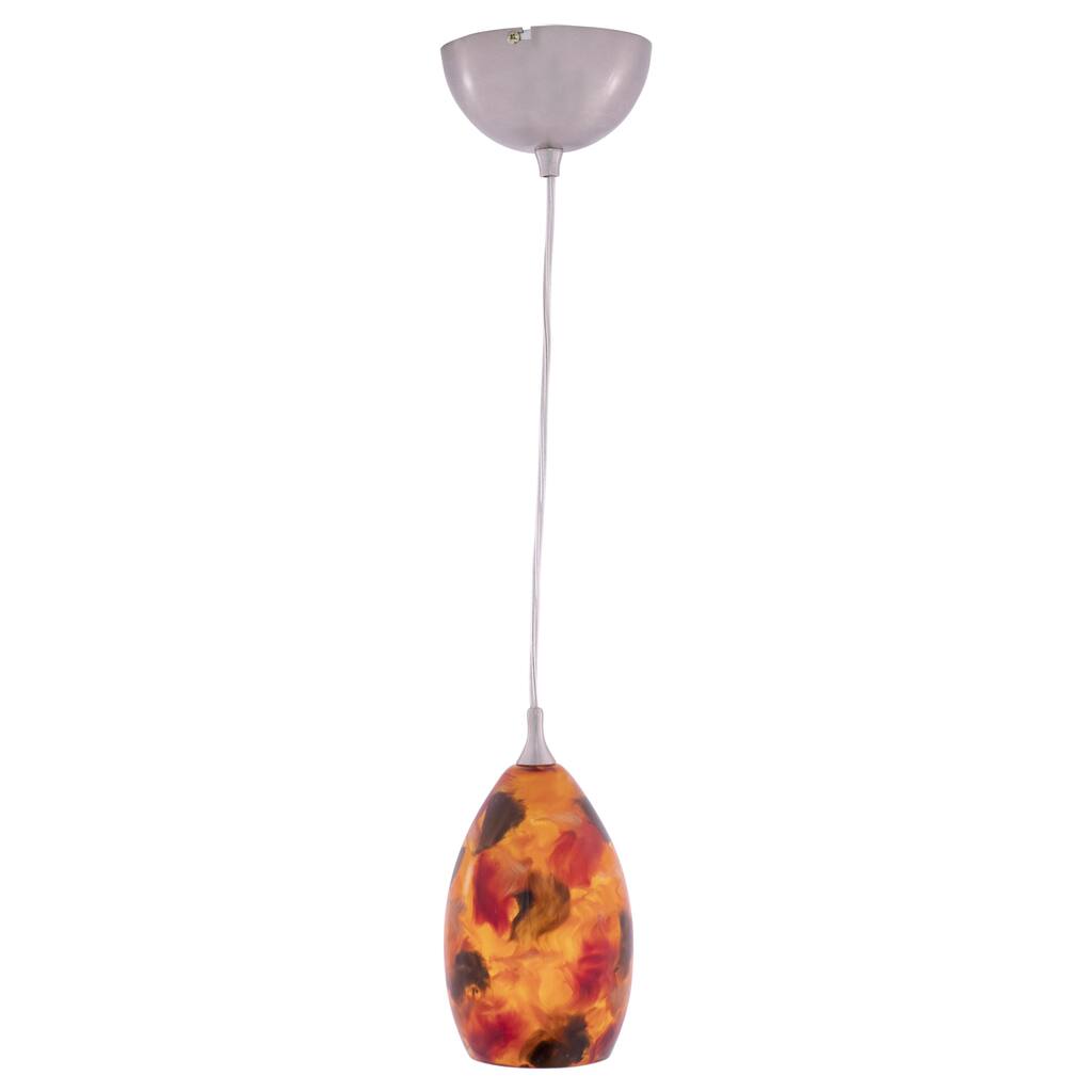 Milano Satin Nickel Mini Pendant Ceiling Light Red Orange Glass - 4.5-in W x 8.25-in H x 4.5-in D