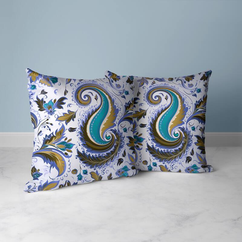 Lavish Paisley Faux Suede Reversible Throw Pillow Blue and Olive