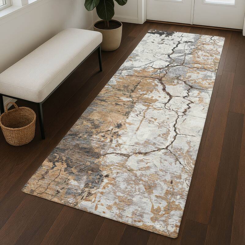 Machine Washable Indoor/ Outdoor Modern Crackle Chantille Rug