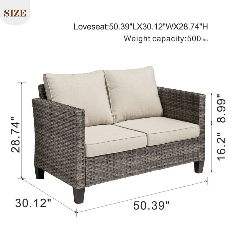 OVIOS Outdoor High-back Grey Wicker Loveseat