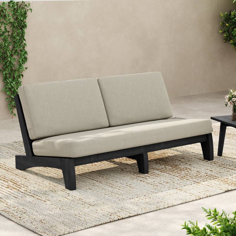64'' Outdoor Patio Sofa - Light Camel - Black Wood