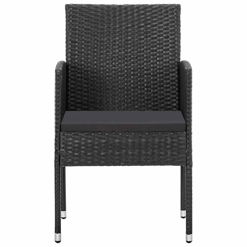 vidaXL Garden Chair Set of 2 Black PE rattan, steel, polyester Durable - 22.0 x 20.5 x 34.6 in